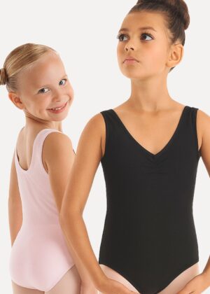 Balletpakje Classic zwart en roze met rimpeltje voorzijde kinderen