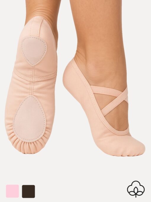 balletschoenen splitzool canvas veganova roze zwart