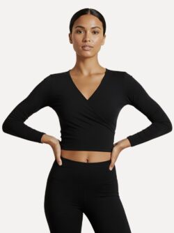 balletvestje in tactel met 7_8 mouwen pullover zwart model voorkant