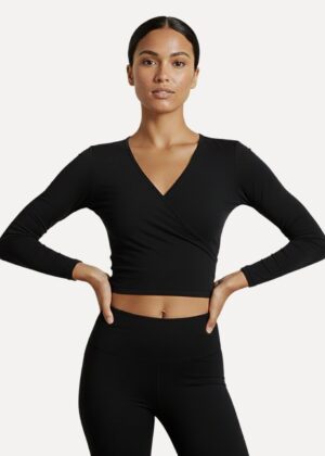 balletvestje in tactel met 7_8 mouwen pullover zwart model voorkant