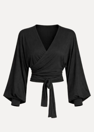 ballet- en yogavestje voor dames in zwart van bamboe voorzijde