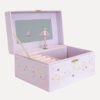 Muziekdoosje ballerina open met draaiende ballerina spiegel en opbergvakjes roze