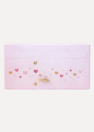 Muziekdoosje ballerina roze met gouden slotje hartjes muzieknoten bovenkant