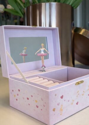 Muziekdoosje ballerina Dancer open met spiegel hartjes decoratie kinderkamer