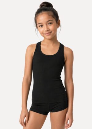 danstopje urban top zwart op model voorkant