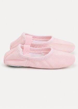 Roze balletschoenen voor kinderen van canvas met elastische wreefband, zijaanzicht