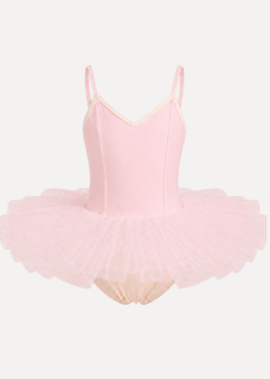 Roze balletpakje met roomkleurige biesband en lichtroze tutu voor kinderen