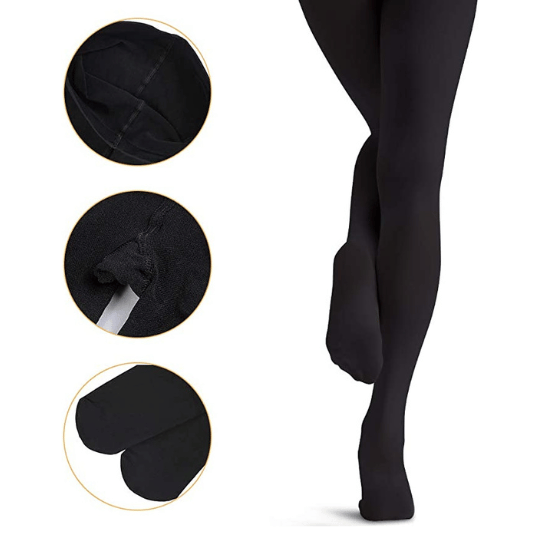 Balletmaillot met voet | Balletpanty zwart | Microfiber