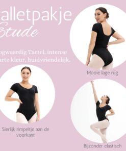 Balletpak Etude | Zwart Tactel®| Korte mouwen