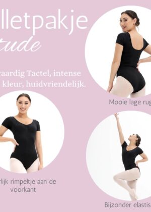 Balletpak Etude | Zwart Tactel®| Korte mouwen