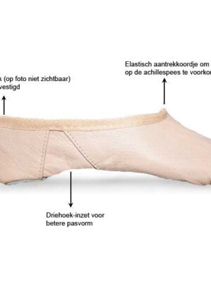'Tradition' Leren splitzool balletschoenen in roze of zwart