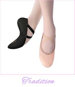 'Tradition' Leren splitzool balletschoenen in roze of zwart