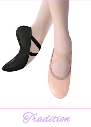 'Tradition' Leren splitzool balletschoenen in roze of zwart